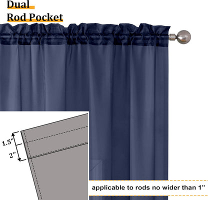 Sheer Navy Blue Curtains 84 inch Length 2 Panels Set, Airy Soft-Touching Rod Pocket Voile Drapes for Living Room/Bedroom, Each 40W x 84L