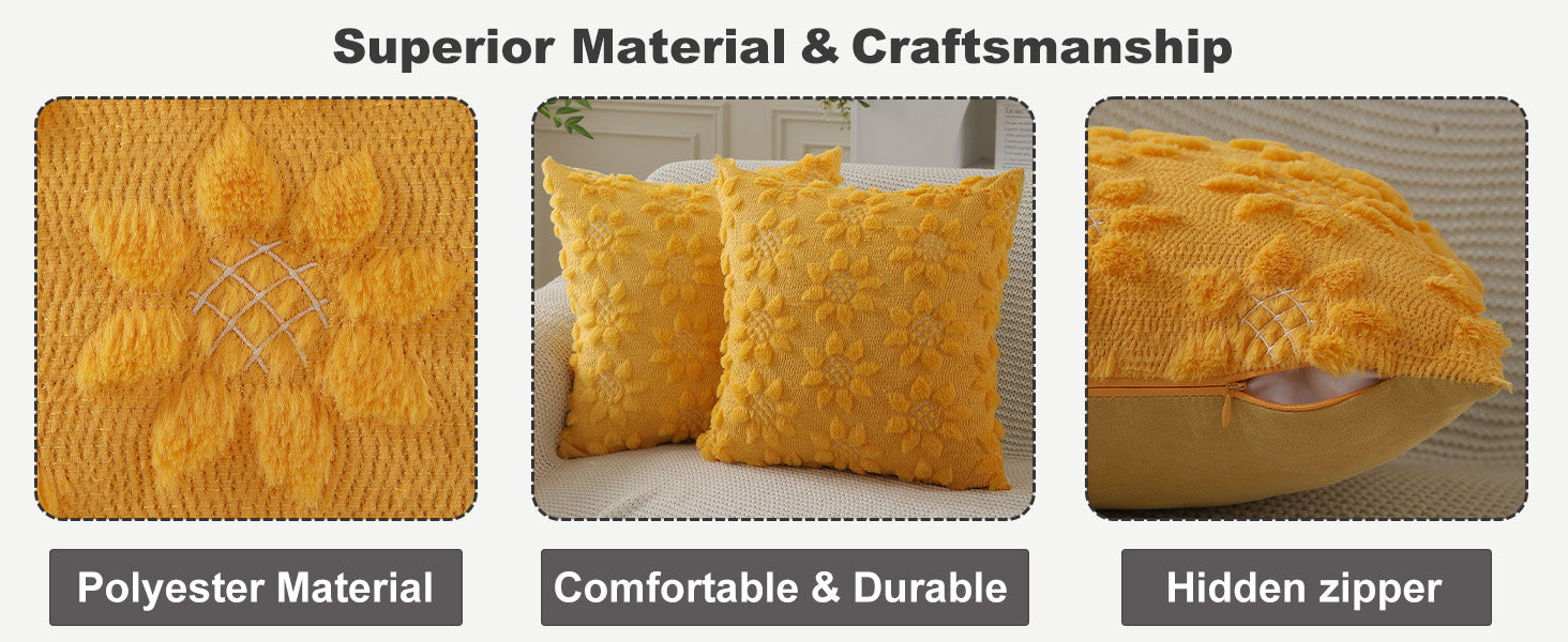DFXSZ Spring Summer Pillow Covers 18x18 inch Set of 2 Farmhouse Decor Yellow Color Flower Heart Sunflower Soft Plush Faux Fur Jacquard Throw Pillows for Sofa Holiday Spring Home Decor PTK024C18