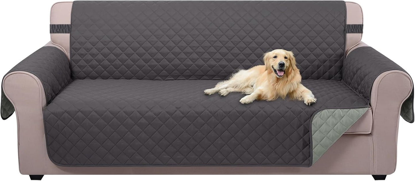 Reversible Sofa Cover Washable Couch Cover for Dogs Friendly with Elastic Straps Water Repellent Furniture Protector for 3 Cushion Couch (Sofa, Coffee/Beige)