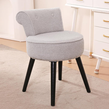 Vanity Chair with Adjustable Backrest, Boucle Upholstery Armless Makeup Stool, Cream White Sherpa Vanity Stool with Gold Metal Legs for Bedroom Living Room Kitchen Dinning Room (Gold and White)