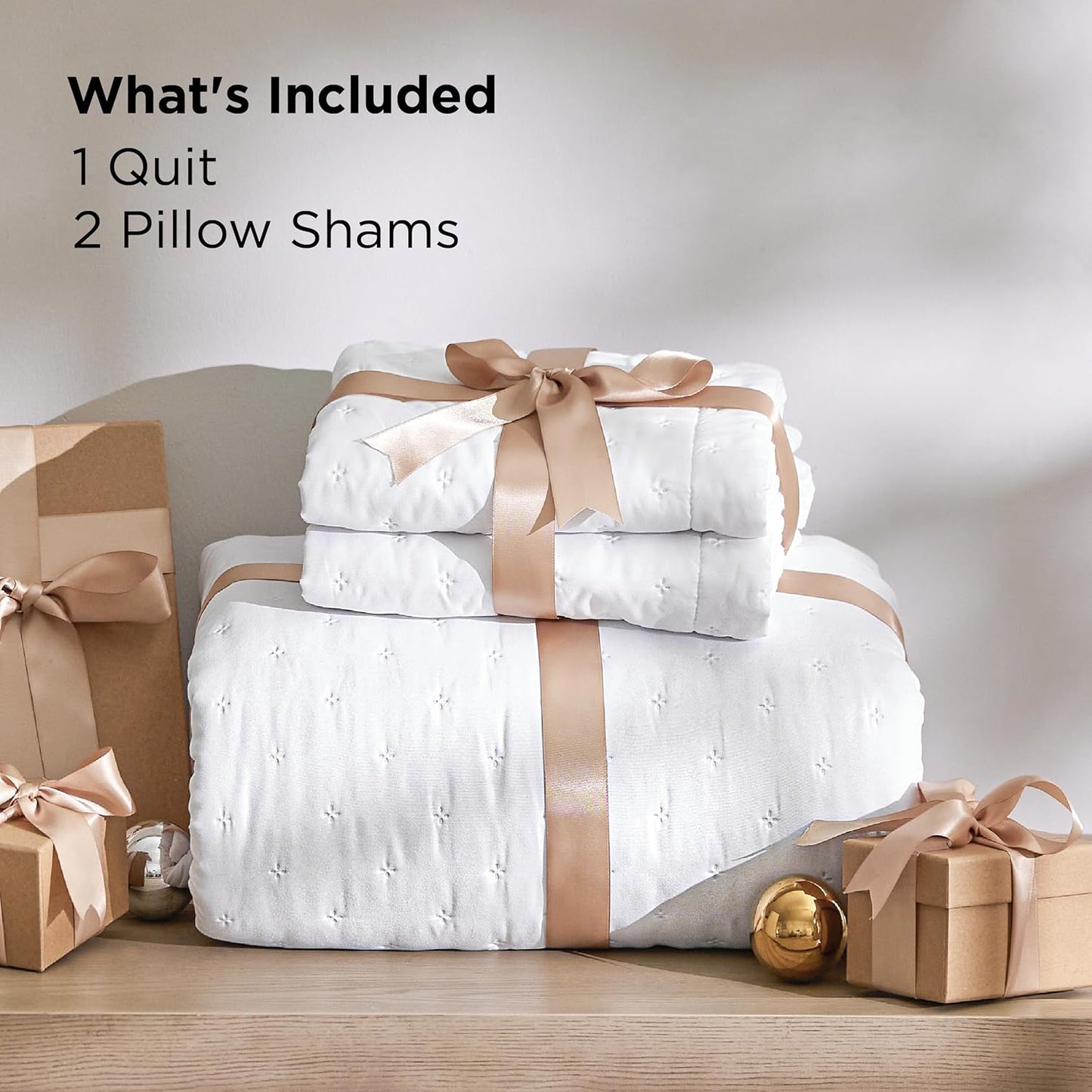 Quilts Queen Size - Bright White Bedspread Queen Size & Lightweight Comforter, Modern Coverlet with Clover Pattern, Ultra Soft All-Season Bedding, 90 x 96 Inches | Stitch-Free Quilting, Lightweight, Summer Bedding Set, Machine Washable, Pet-Friend