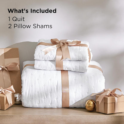 Quilts Queen Size - Bright White Bedspread Queen Size & Lightweight Comforter, Modern Coverlet with Clover Pattern, Ultra Soft All-Season Bedding, 90 x 96 Inches | Stitch-Free Quilting, Lightweight, Summer Bedding Set, Machine Washable, Pet-Friend