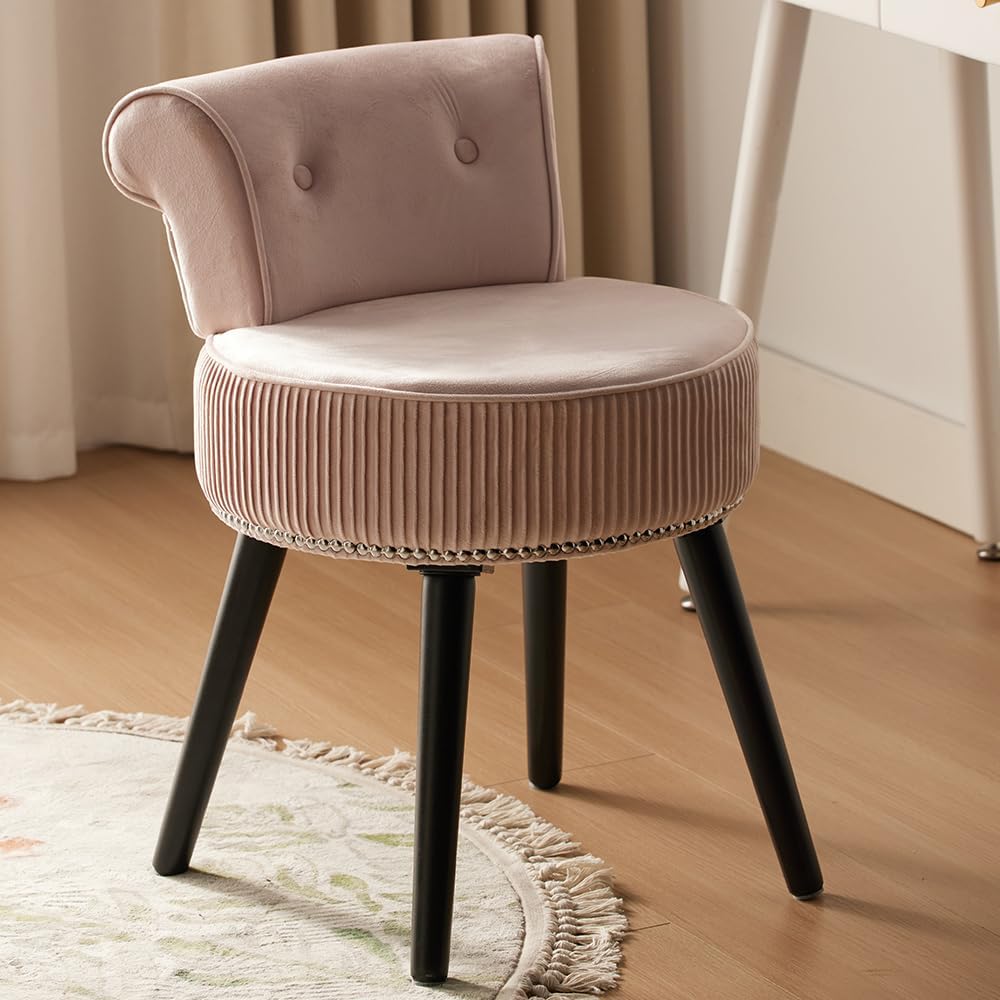 Chair with Adjustable Backrest Makeup Vanity Stool with Back Multifunction Armless Chair for Dressing Home Office Kitchen Dinning Room and Living Room (Velvet White)