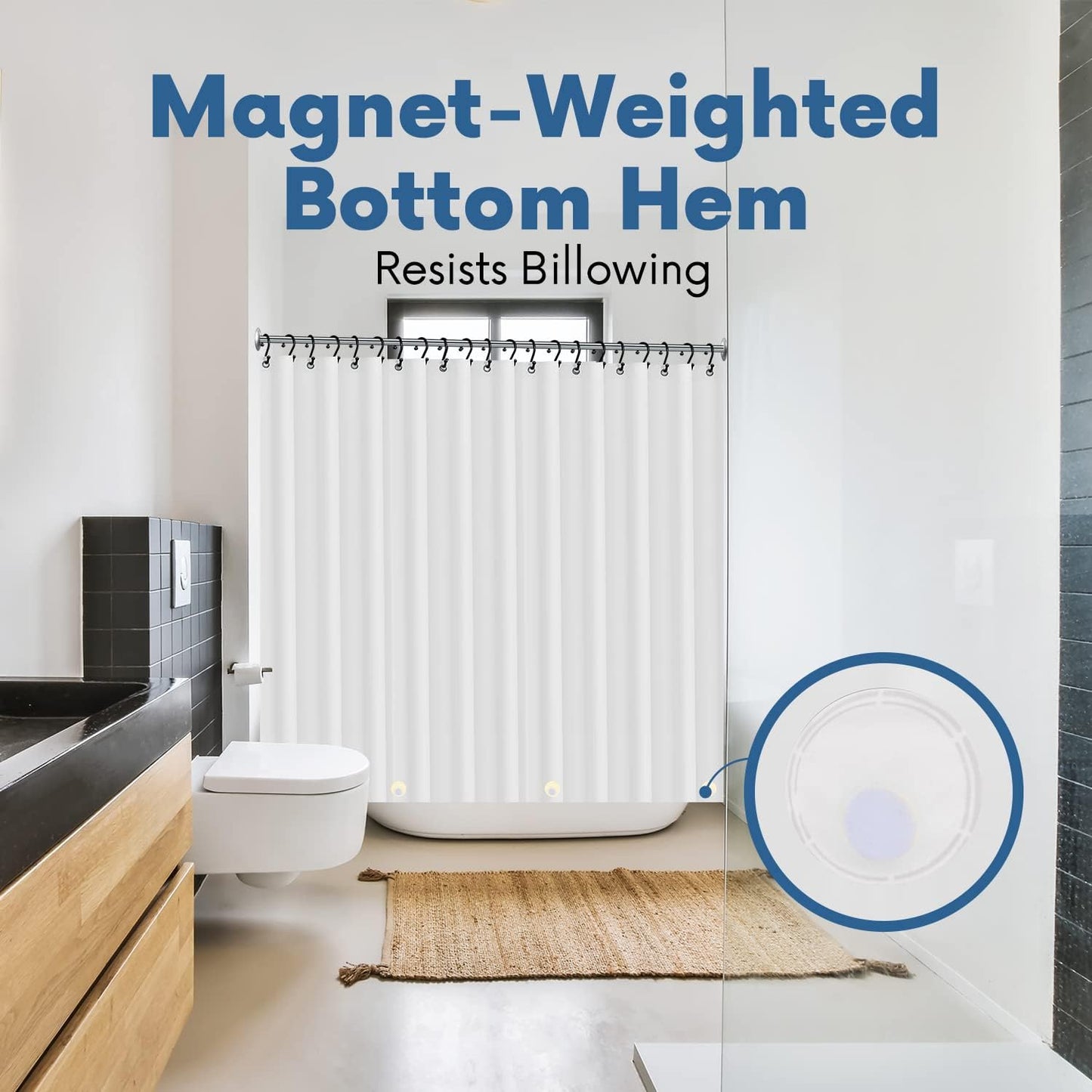 No Smell Shower Curtain Liner 72x72 White - PEVA Plastic Shower Curtain for Bathroom, PVC-Free Waterproof Shower Liner with Metal Grommets and Magnet-Weighted Bottom Hem - Washable Inner Liner