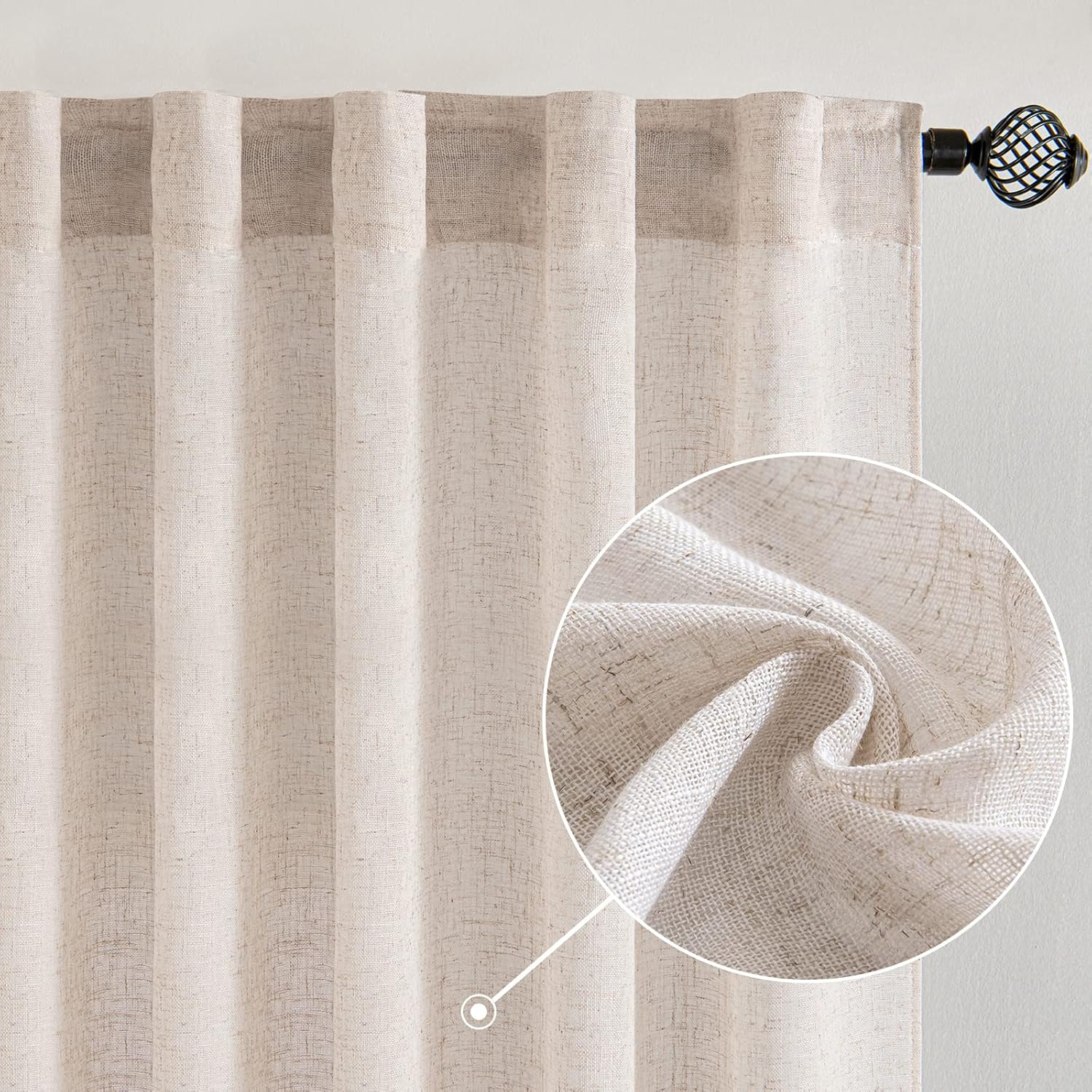 Natural White Linen Curtains 84 Inch Long for Bedroom Living Room, Soft Thick Linen Textured Window Drapes Semi Sheer Light Filtering Rod Pocket Back Tab Neutral Farmhouse Cream Ivory 2 Panels