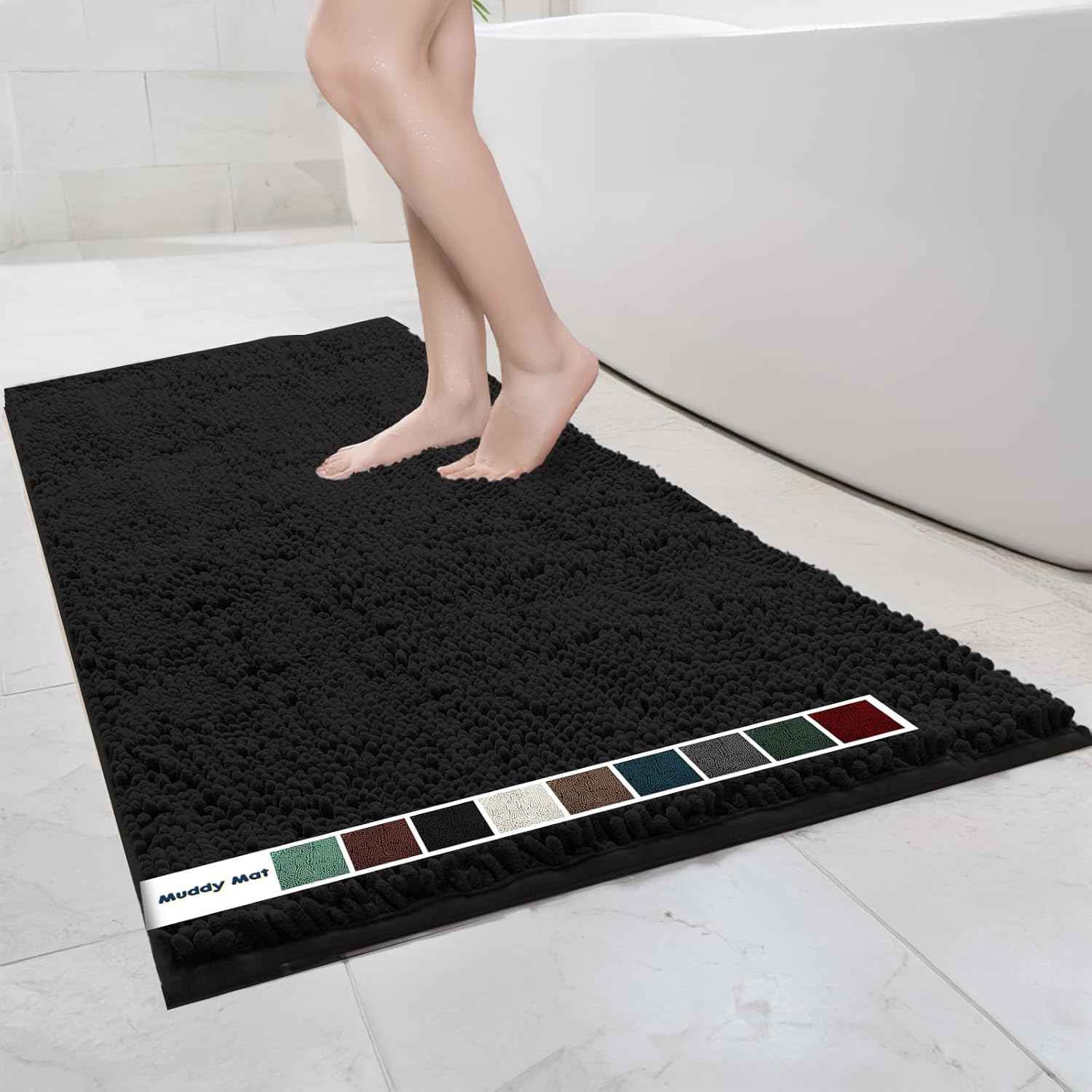 Chenille Bathroom Rugs Quick Dry Microfiber Mats Non Slip Washable, Extra Thick, Soft and Highly Absorbent Bath Mats for Bathroom, Kitchen, and Shower Floor - Grey 36"x60"