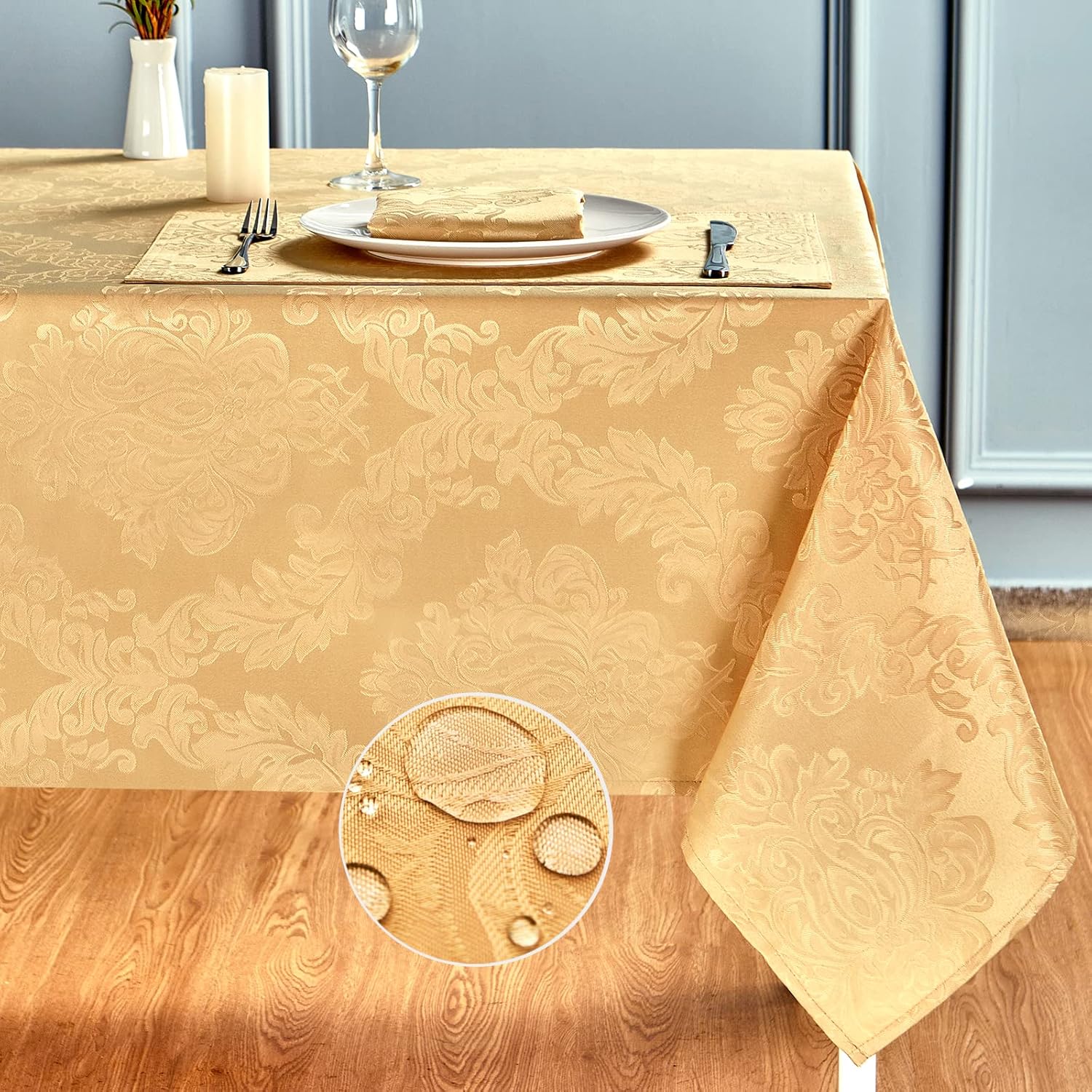 Rectangle Table Cloth Linen Farmhouse Stainproof Waterproof Washable Polyester Oblong Rectangular Fabric Table Cover for Kitchen Dining Dinner (Red, 52 X 70 Inch)