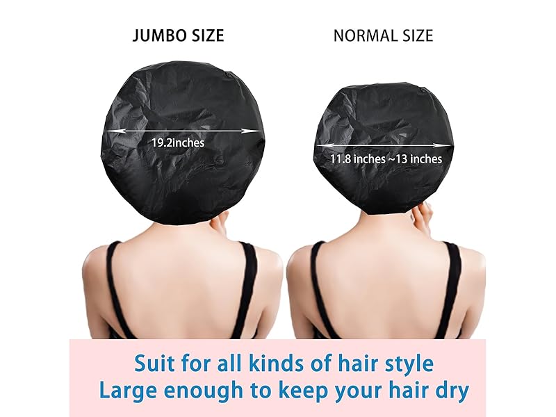 Super Jumbo Shower Cap 2 PCS Waterproof Shower Caps for Women, Extra Large Shower Cap, Reusable Super Large Bath Caps Hair Cap for Long Thick Curly Hair, Locs, Twist Braids - Black + White