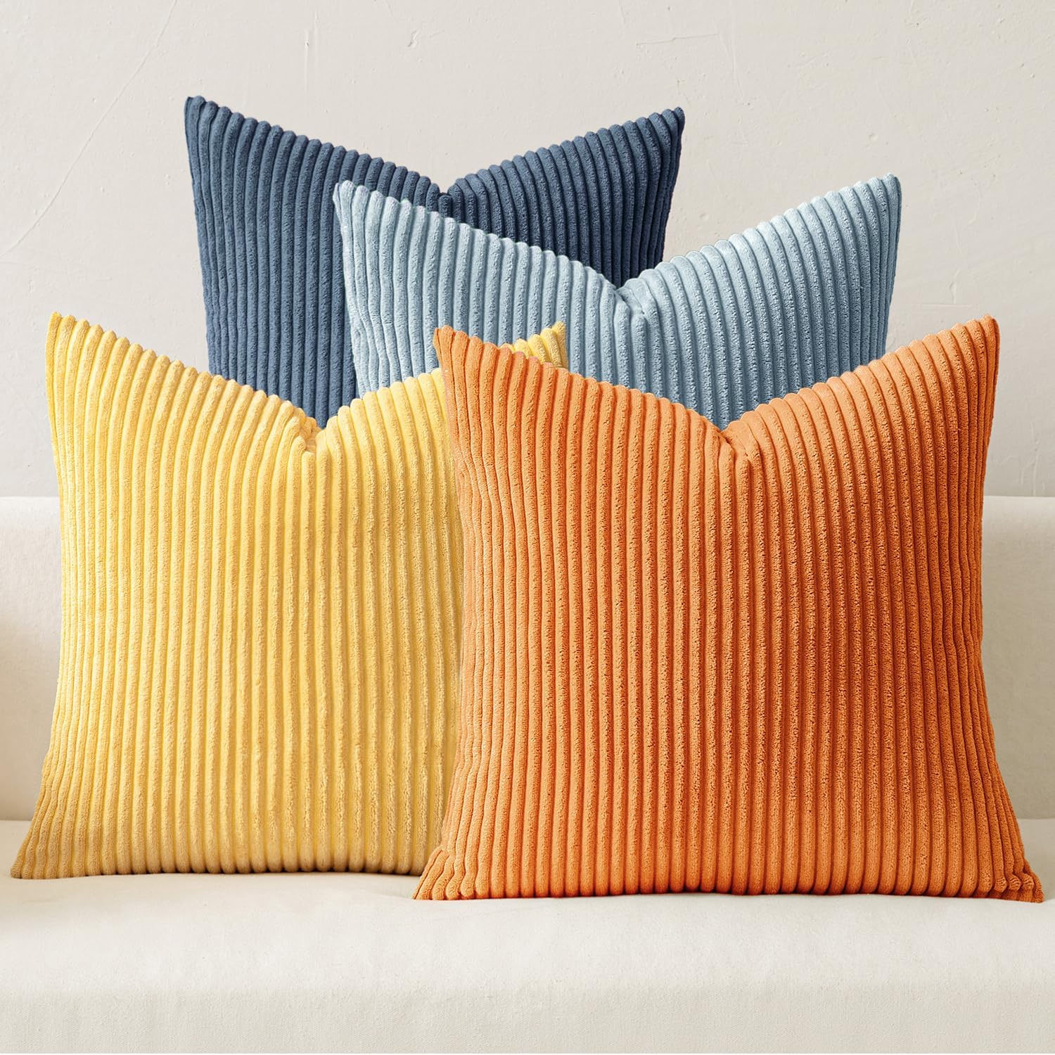 MIULEE Boho Farmhouse Sage Green Throw Pillow Covers 18x18 Inch Set of 4 Mordern Nordic Cushion Covers Soft Corduroy Spring Home Decor for Couch Bed Sofa Living Room Forest Green