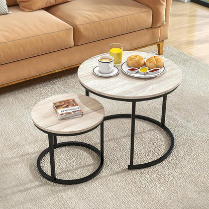 HOJINLINERO Round Coffee Table,Nesting Coffee Table Set of 2,Center Tables for Living Room,Office, Home Small Space,Stacking Side Tables,Sturdy and Easy Assembly,Wood Desktop,Brown,Large