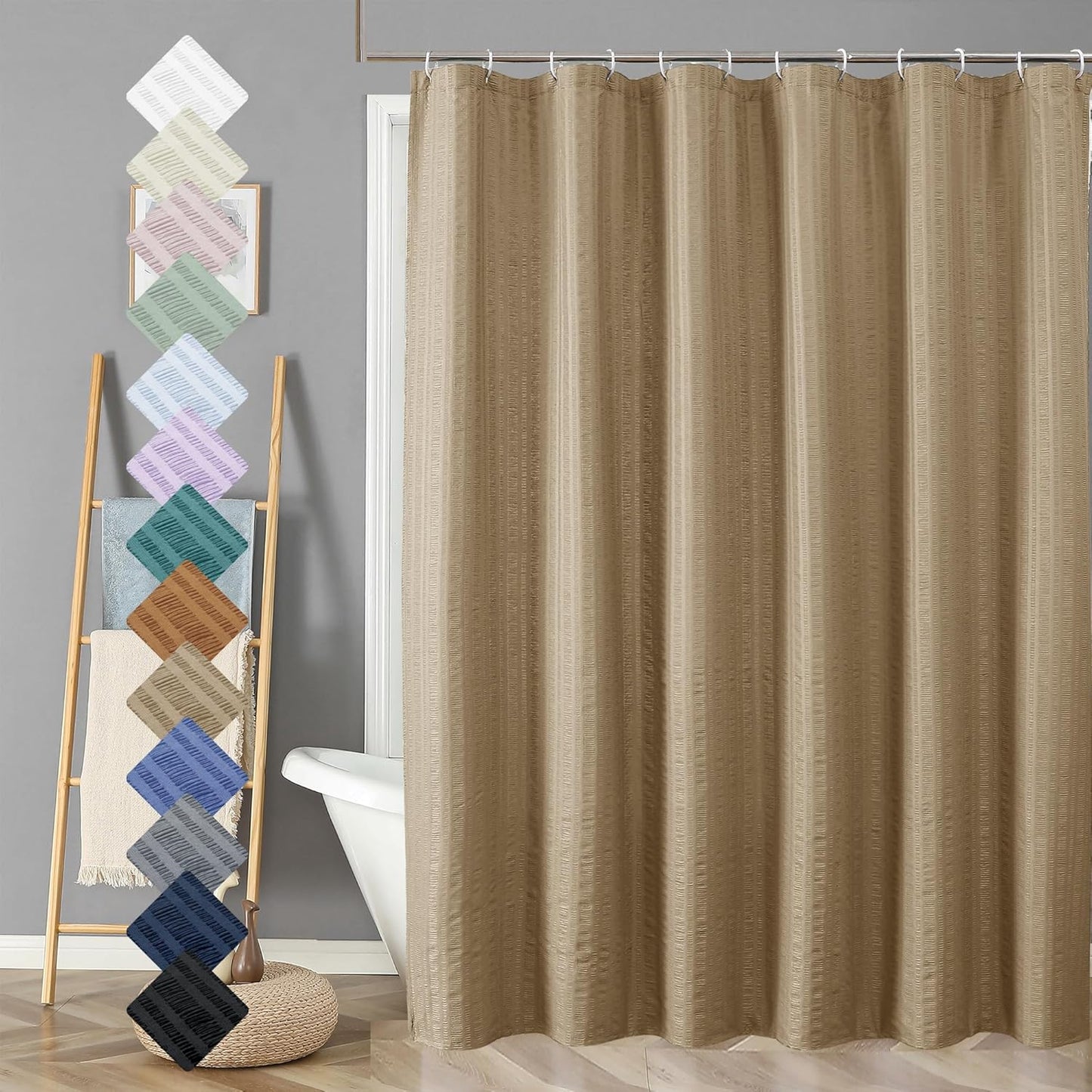 Moga Navy Blue Fabric Shower Curtains for Bathroom - Blue Hotel Spa Polyester Cloth Bath Curtain with 12 Holes, 72x72, Machine Washable, Navy Blue