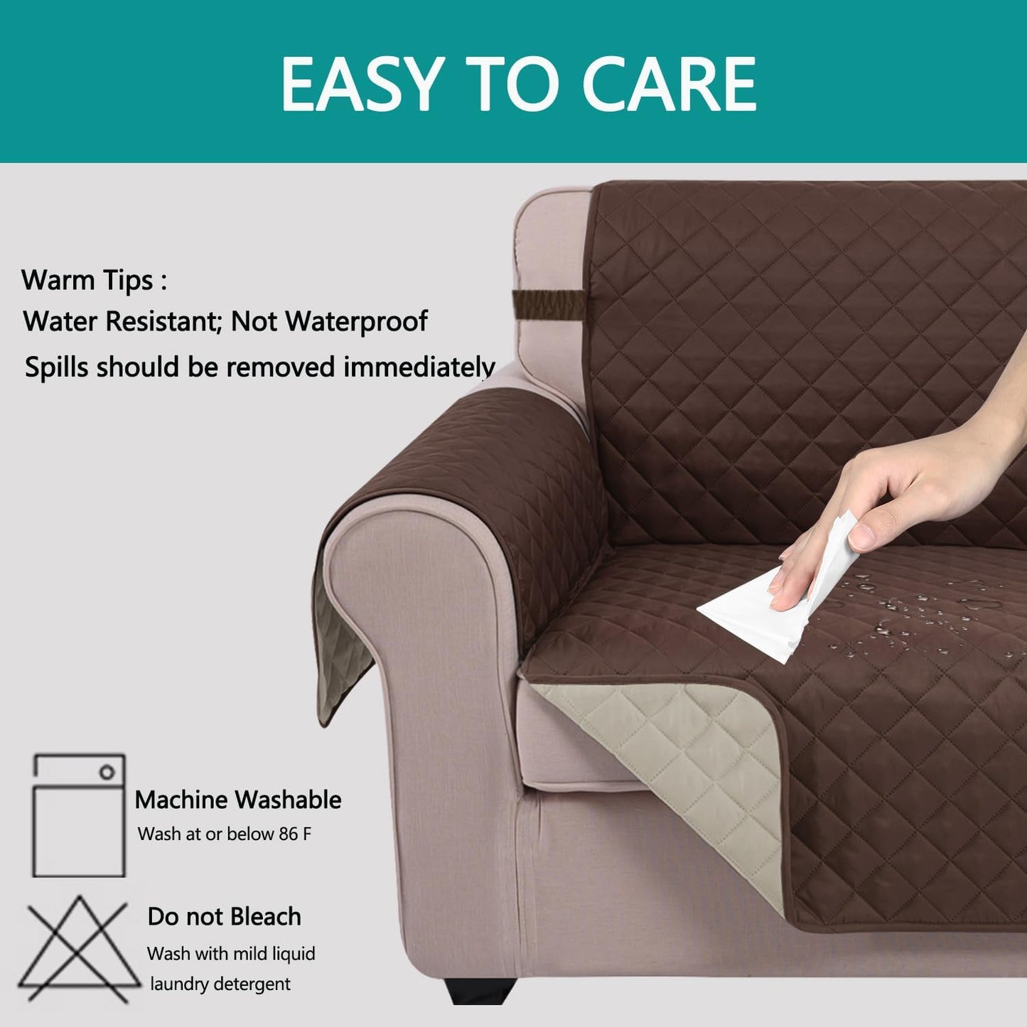 Reversible Sofa Cover Washable Couch Cover for Dogs Friendly with Elastic Straps Water Repellent Furniture Protector for 3 Cushion Couch (Sofa, Coffee/Beige)