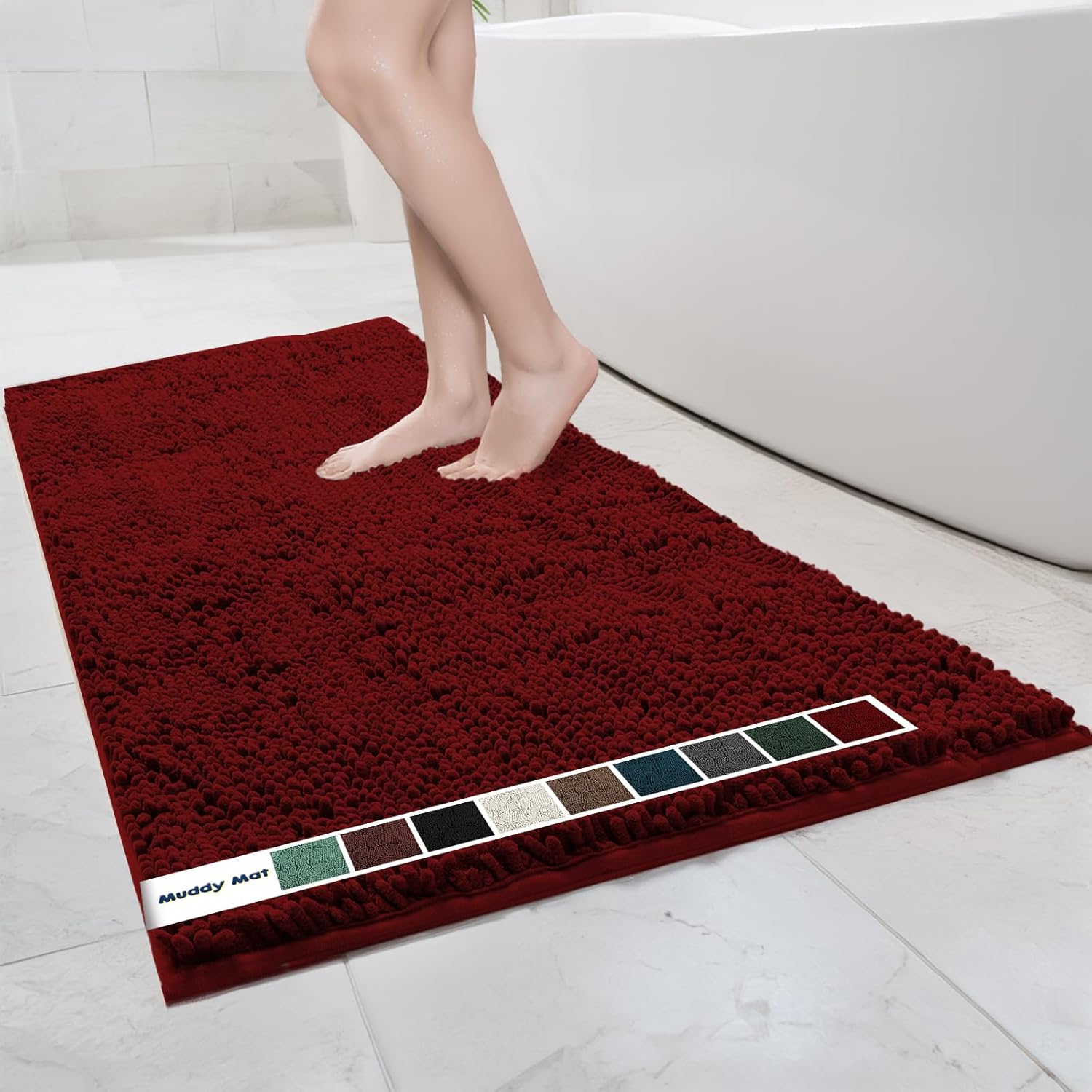 Chenille Bathroom Rugs Quick Dry Microfiber Mats Non Slip Washable, Extra Thick, Soft and Highly Absorbent Bath Mats for Bathroom, Kitchen, and Shower Floor - Grey 36"x60"