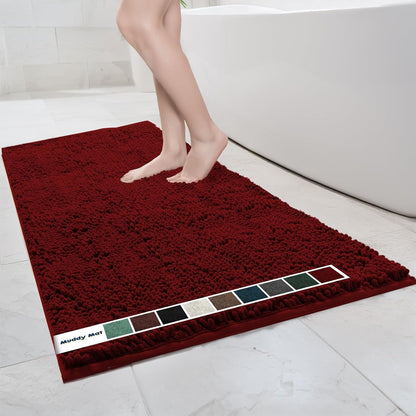 Chenille Bathroom Rugs Quick Dry Microfiber Mats Non Slip Washable, Extra Thick, Soft and Highly Absorbent Bath Mats for Bathroom, Kitchen, and Shower Floor - Grey 36"x60"