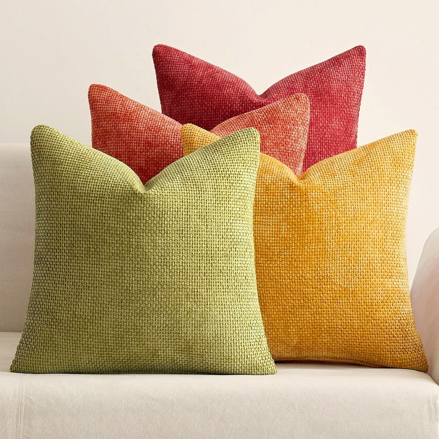 Pack of 4 Couch Throw Pillow Covers 18x18 Inch Neutral Blue Soft Decorative Chenille Pillow Covers Farmhouse Accent Cushion Covers for Boho Western Spring Coastal Decor Sofa Bed Living Room