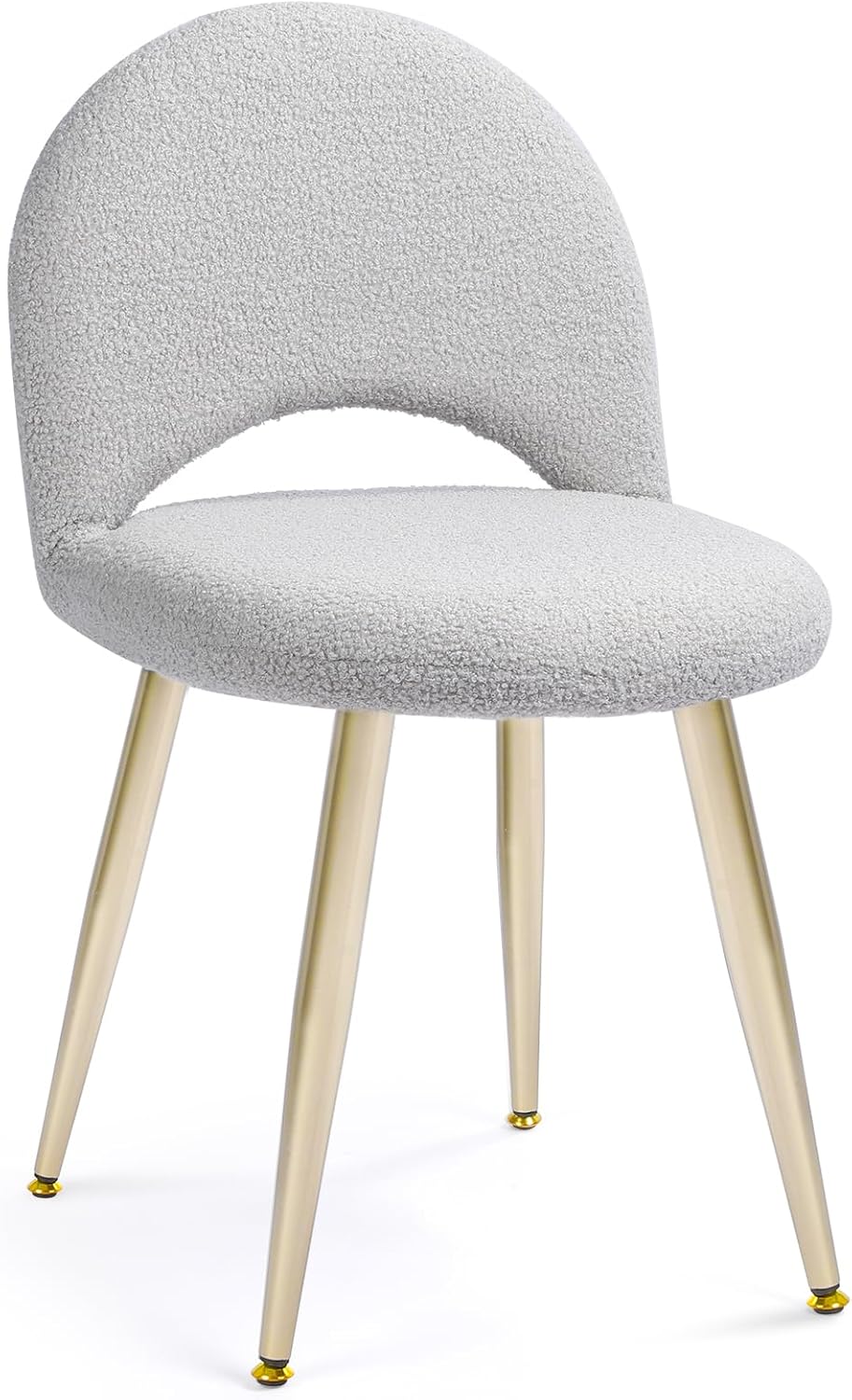 Vanity Chair with Adjustable Backrest, Boucle Upholstery Armless Makeup Stool, Cream White Sherpa Vanity Stool with Gold Metal Legs for Bedroom Living Room Kitchen Dinning Room (Gold and White)