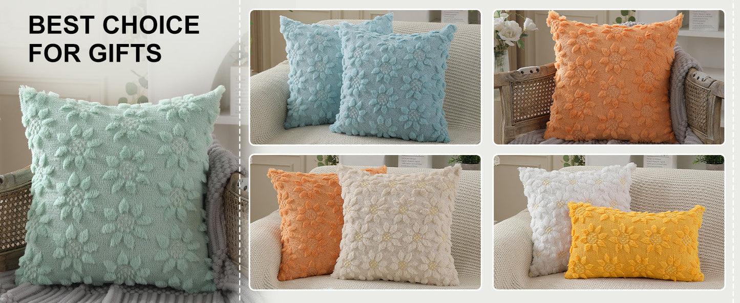 DFXSZ Spring Summer Pillow Covers 18x18 inch Set of 2 Farmhouse Decor Yellow Color Flower Heart Sunflower Soft Plush Faux Fur Jacquard Throw Pillows for Sofa Holiday Spring Home Decor PTK024C18