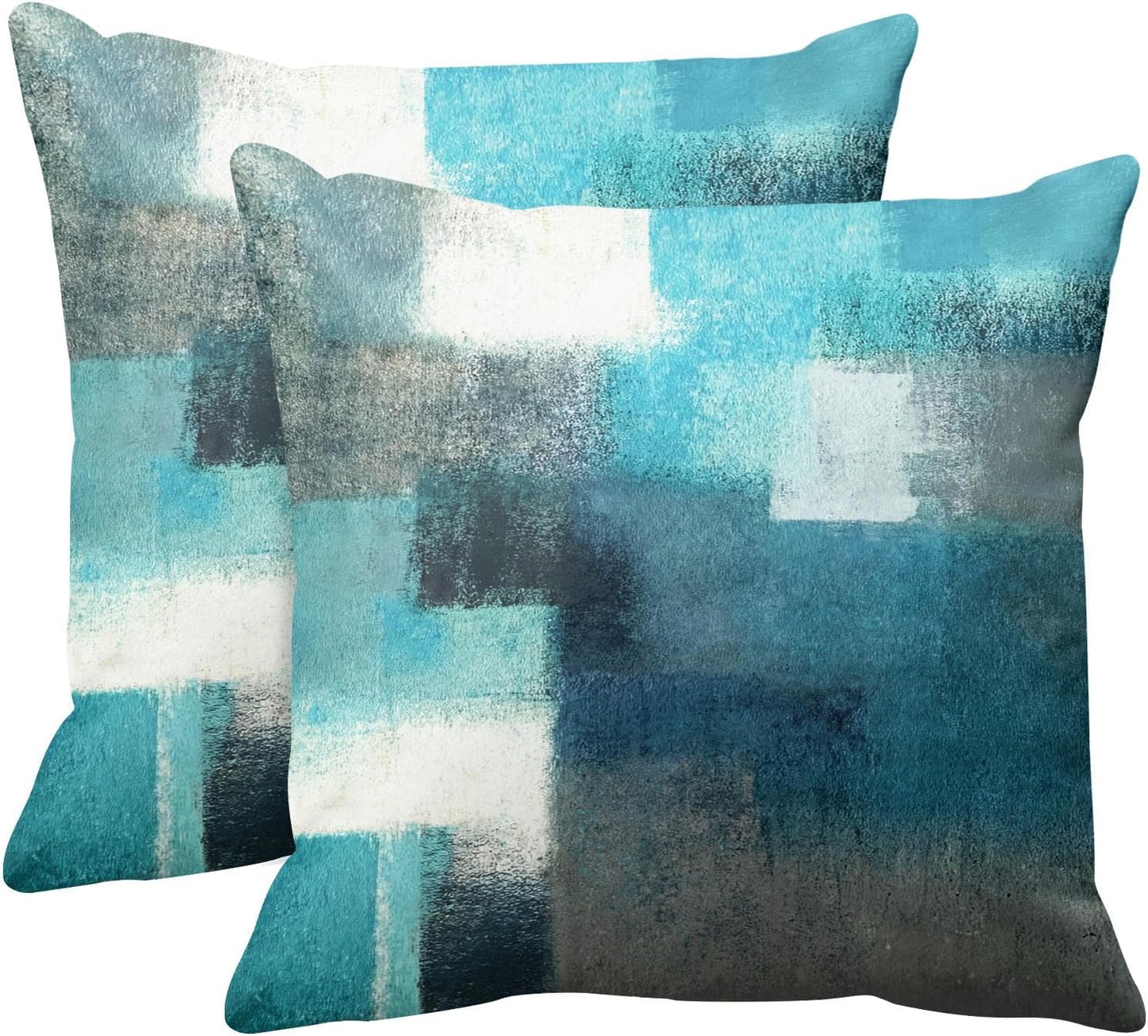 Emvency Set of 2 Throw Pillow Covers Modern Abstract Painting Blue White and Gray Decorative Sofa Pillow Cases Home Decor Standard Square 18x18 Inches Pillowcases