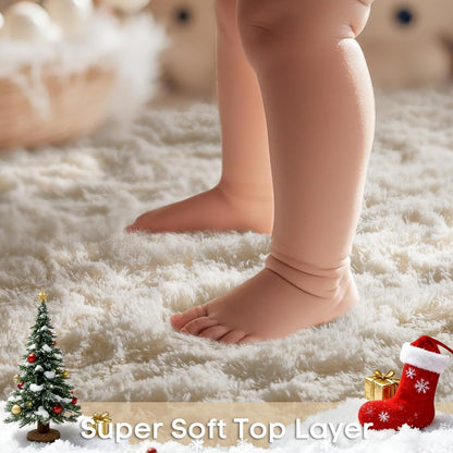 Area Rugs for Bedroom, Christmas Upgrade Non-Slip Ivory Fluffy Soft Shag Living Room Carpet, Indoor Floor 4x6 Fuzzy Shaggy Living Room Plush Nursery Rug for Kids Home Dorm Decor Aesthetic
