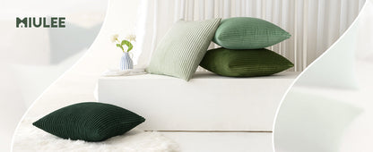 Boho Farmhouse Sage Green Throw Pillow Covers 18x18 Inch Set of 4 Mordern Nordic Cushion Covers Soft Corduroy Spring Home Decor for Couch Bed Sofa Living Room Forest Green