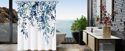 Shower Curtain Blue Eucalyptus Shower Curtains for Bathroom, Watercolor Leaf Shower Curtain Sets Waterproof Plant Shower Curtain Leaves Fabric Cloth Bathroom Curtains 72x72 inch with Hooks