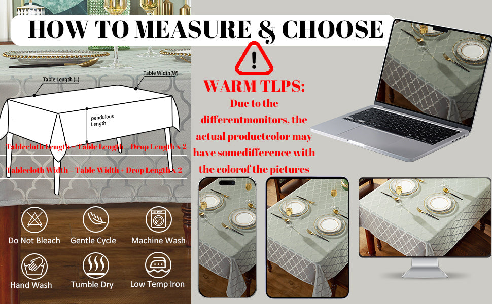 Jacquard Tablecloth Damask Fabric Table Cloth Water Resistant & Wrinkle Free Spillproof Polyester Table Cover for Kitchen Dining Tabletop (Rectangle/Oblong, 52" x 70" (4-6 Seats), Gray)