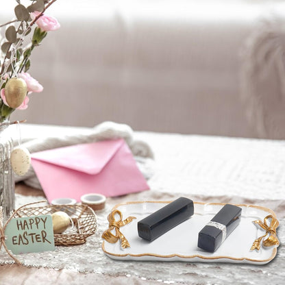 Jewelry Organizer, Decorative Tray for Jewelry, Towel, Storage, Rings, Bracelets, Earrings, Cosmetics, Retro Design, Bow Decor Resin Plate Coquette for Room Decor, White