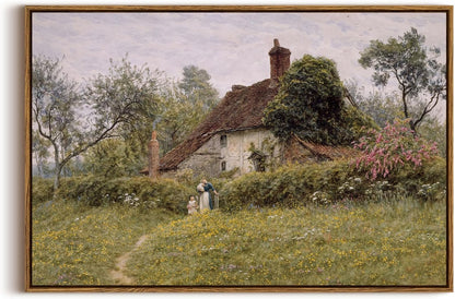 Framed Canvas Wall Art, Meadow with Flowers Painting, Landscape for Living Room, Bedroom, Home, Bathroom Decor, 8x10