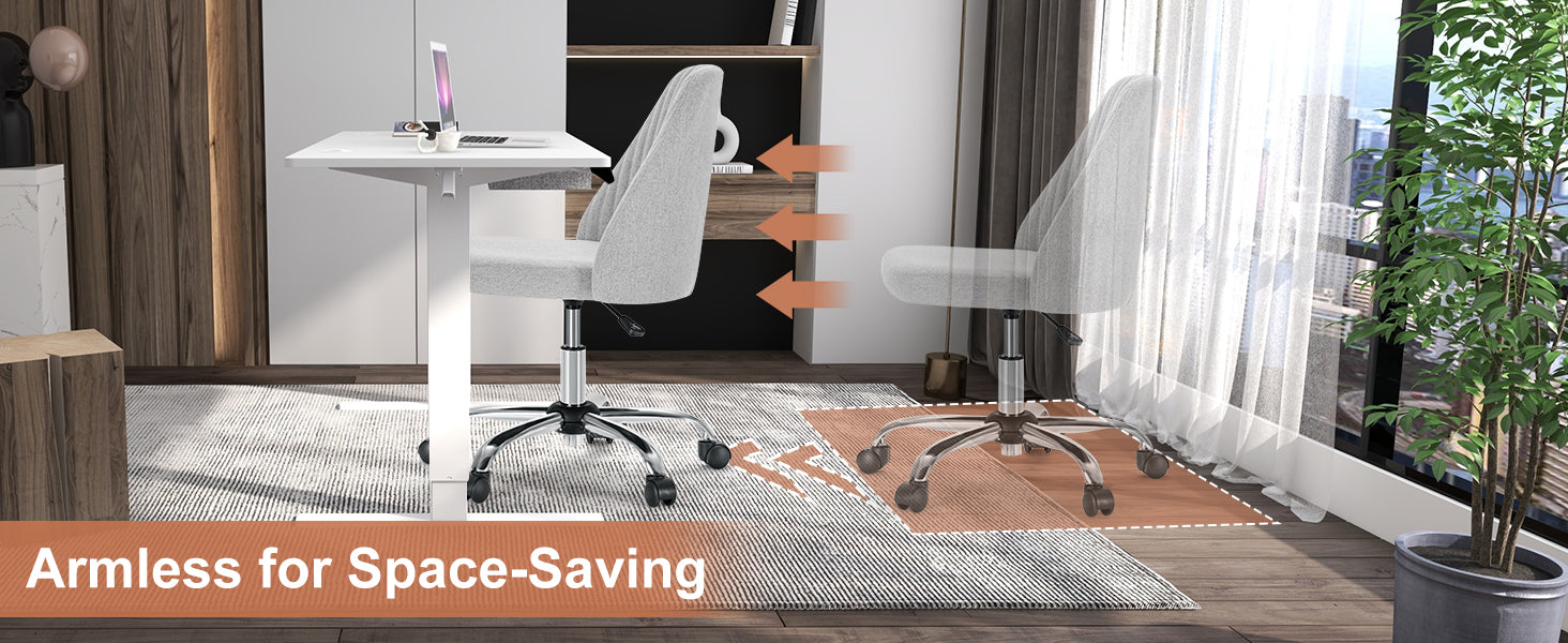 Office Chair, Comfy Desk Chair Rolling Vanity Swivel Task Chairs with Wheels, Wide Seating Armless Height Adjustable Computer Chairs for Home,Bedroom,Student,Adults, Classic Grey