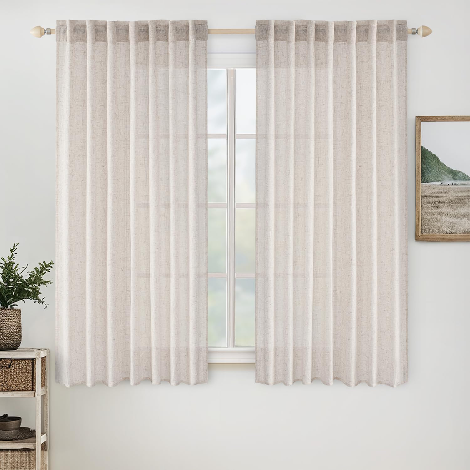 Natural White Linen Curtains 84 Inch Long for Bedroom Living Room, Soft Thick Linen Textured Window Drapes Semi Sheer Light Filtering Rod Pocket Back Tab Neutral Farmhouse Cream Ivory 2 Panels