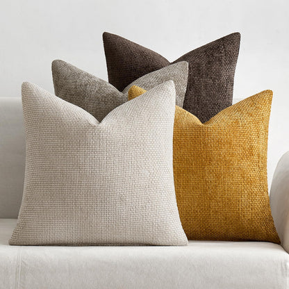 Pack of 4 Couch Throw Pillow Covers 18x18 Inch Neutral Blue Soft Decorative Chenille Pillow Covers Farmhouse Accent Cushion Covers for Boho Western Spring Coastal Decor Sofa Bed Living Room