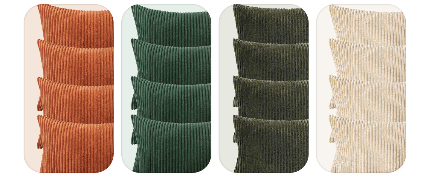 Boho Farmhouse Sage Green Throw Pillow Covers 18x18 Inch Set of 4 Mordern Nordic Cushion Covers Soft Corduroy Spring Home Decor for Couch Bed Sofa Living Room Forest Green