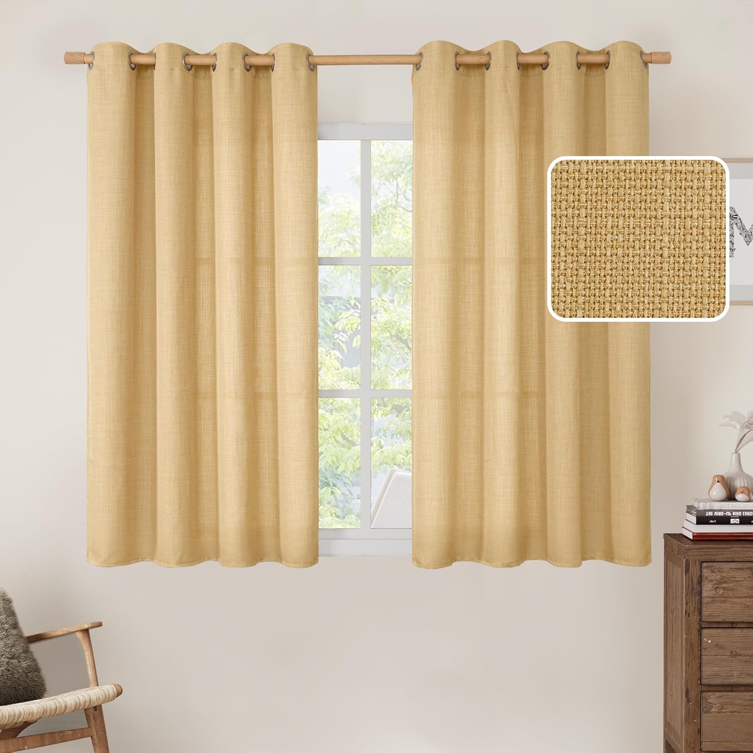 Natural Ivory Linen Semi Sheer Curtains 84 inch Length, Cream Light Filtering Soft Thick Neutral Living Room Drapes with Bronze Grommet for Bedroom/Farmhouse, 2 Panels, 52 x 84 Inch