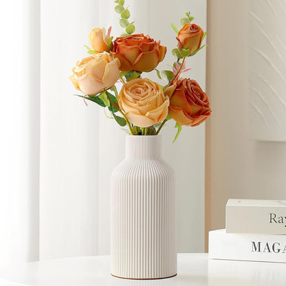 White Ceramic Flower Vase, Minimalist Decor, Modern Home Decorative Vase, Small Pampas Grass Vases For Kitchen, Bedroom, Office, Living Room, Bathroom, Shelf Centerpiece Table Decorations(8 in)
