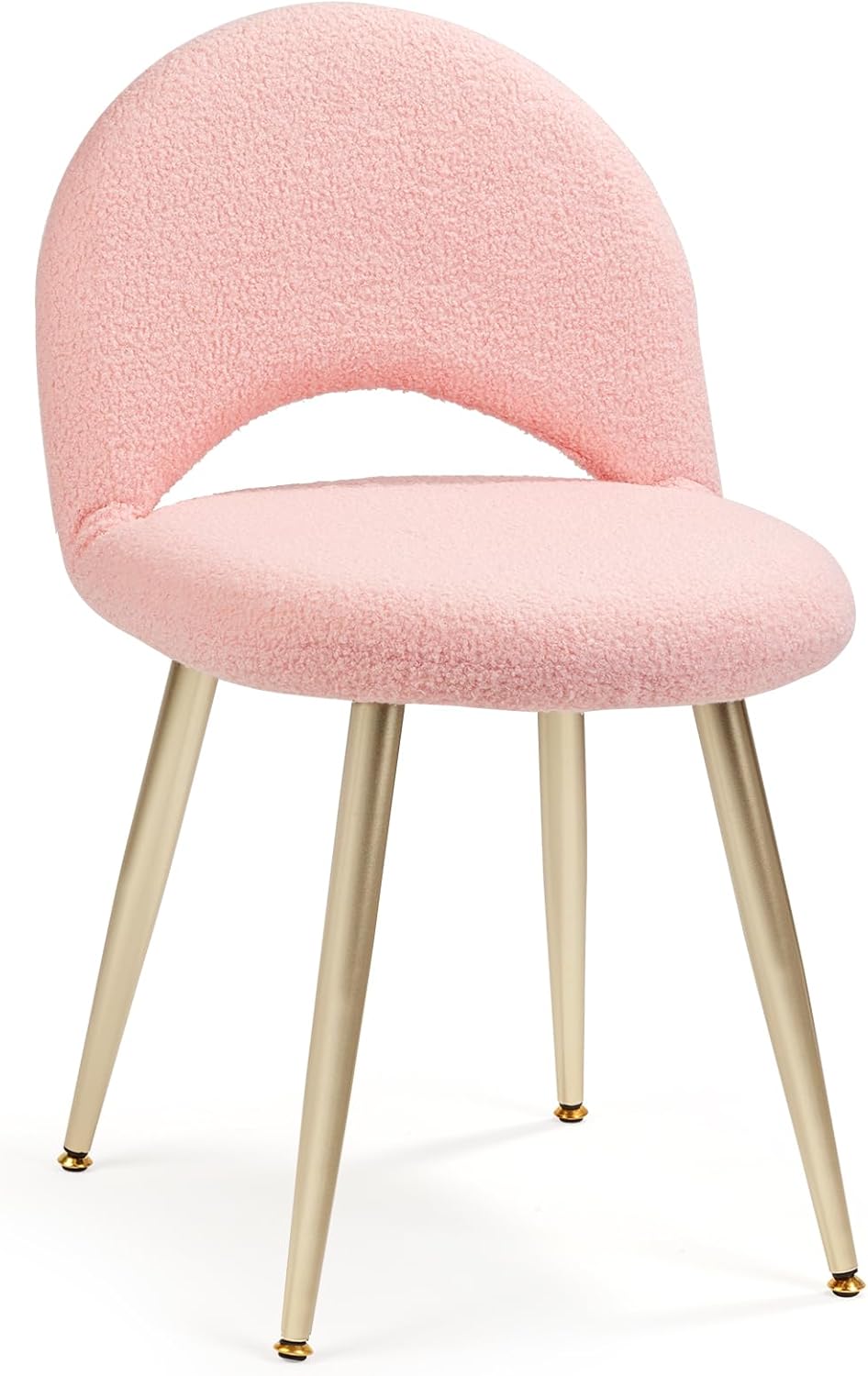 Vanity Chair with Adjustable Backrest, Boucle Upholstery Armless Makeup Stool, Cream White Sherpa Vanity Stool with Gold Metal Legs for Bedroom Living Room Kitchen Dinning Room (Gold and White)