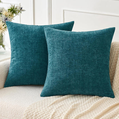 MIULEE Pack of 2 Couch Throw Pillow Covers 18x18 Inch Spring Soft Sage Green Chenille Pillow Covers for Sofa Living Room Solid Dyed Pillow Cases