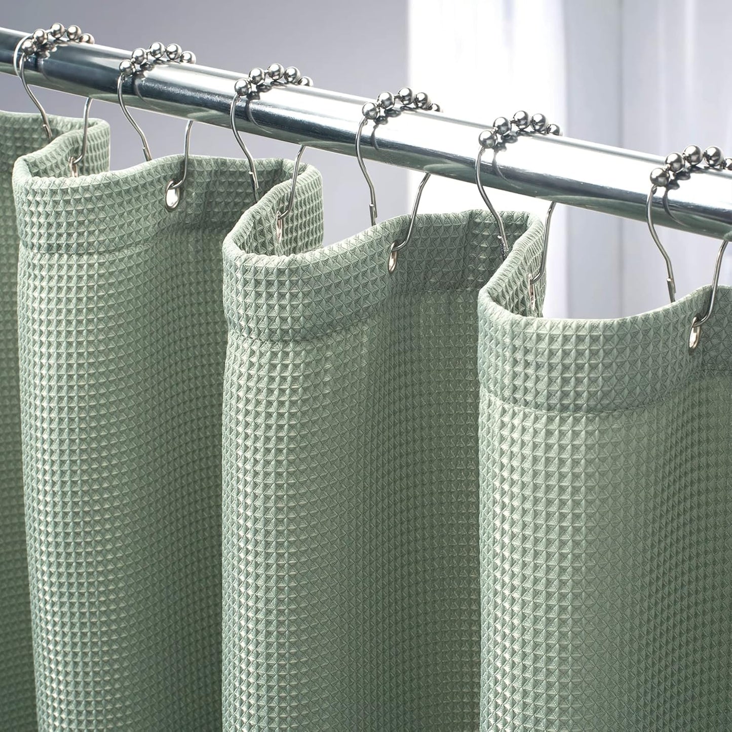 White Shower Curtain Fabric, Waffle Shower Curtains for Bathroom, Cloth Shower Curtain Heavy Duty, Thick Bathroom Shower Curtains Hotel Quality, Premium Polyester, 72x72 Inches