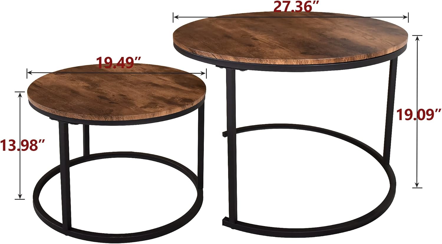 HOJINLINERO Round Coffee Table,Nesting Coffee Table Set of 2,Center Tables for Living Room,Office, Home Small Space,Stacking Side Tables,Sturdy and Easy Assembly,Wood Desktop,Brown,Large