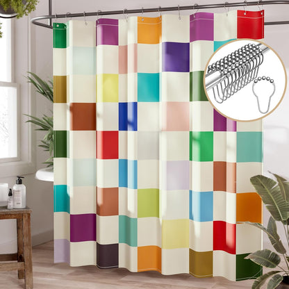 Shower Curtain, Washable Cloth Black Shower Curtain Sets with 12 Shower Curtain Hooks, Fabric Rustic Black and White Striped Curtain, Farmhouse Bathroom Curtains, 72x72 Inches