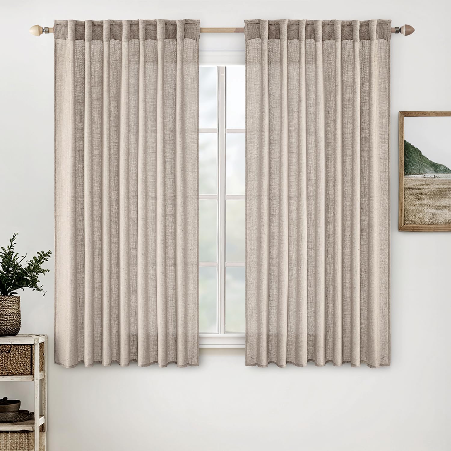 Natural White Linen Curtains 84 Inch Long for Bedroom Living Room, Soft Thick Linen Textured Window Drapes Semi Sheer Light Filtering Rod Pocket Back Tab Neutral Farmhouse Cream Ivory 2 Panels