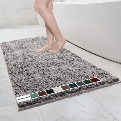 Chenille Bathroom Rugs Quick Dry Microfiber Mats Non Slip Washable, Extra Thick, Soft and Highly Absorbent Bath Mats for Bathroom, Kitchen, and Shower Floor - Grey 36"x60"