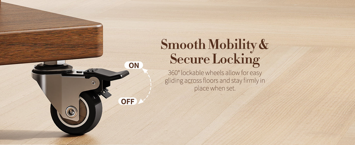 Solid Wood Coat Rack Freestanding - Rolling Clothes Rack with 8 Hooks & Shelves, Small Clothing Rack with Wheels, Heavy Duty Clothing Racks for Hanging Clothes, Portable Hall Tree for Entryway