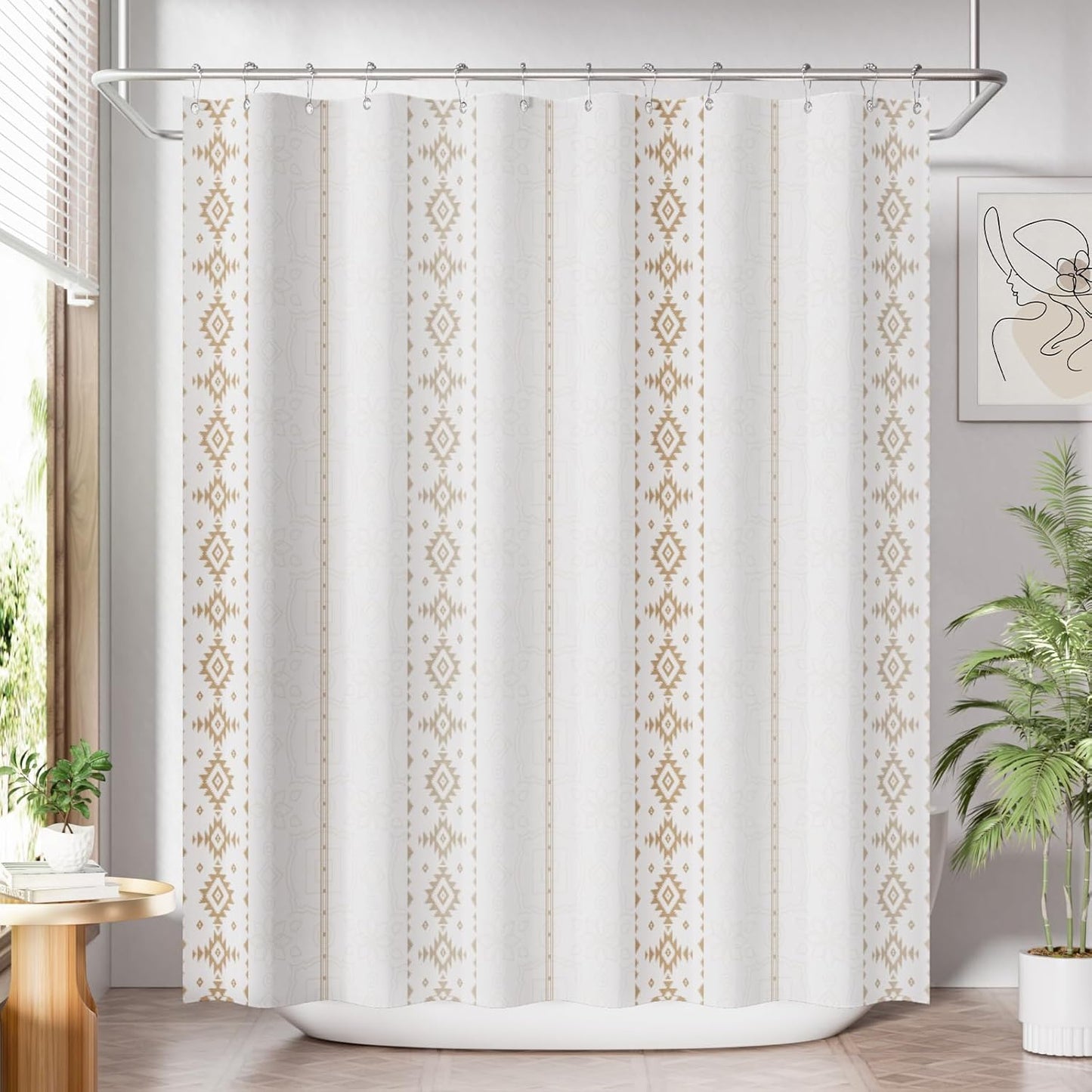 Shower Curtain, Washable Cloth Black Shower Curtain Sets with 12 Shower Curtain Hooks, Fabric Rustic Black and White Striped Curtain, Farmhouse Bathroom Curtains, 72x72 Inches