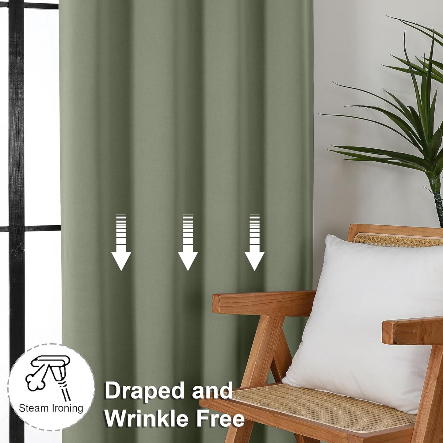 Sage Green Bedroom Blackout Curtains, 63inch (approx. 160.2cm) pieces set, solid insulated energy-saving rod pocket blackout curtains, width 40 x length 63inch (approx. 101.6cm), gray-green