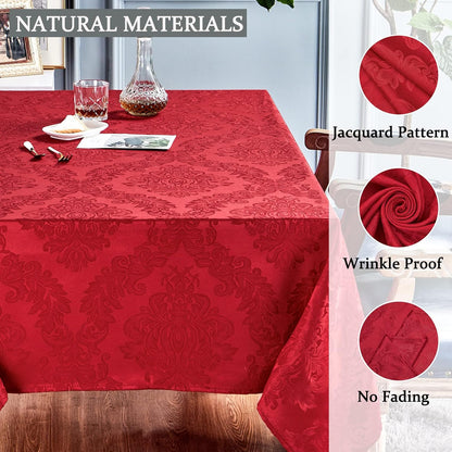 Rectangle Table Cloth Linen Farmhouse Stainproof Waterproof Washable Polyester Oblong Rectangular Fabric Table Cover for Kitchen Dining Dinner (Red, 52 X 70 Inch)