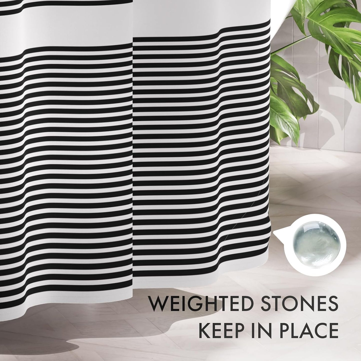 Shower Curtain, Washable Cloth Black Shower Curtain Sets with 12 Shower Curtain Hooks, Fabric Rustic Black and White Striped Curtain, Farmhouse Bathroom Curtains, 72x72 Inches