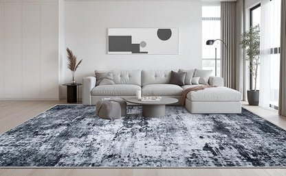 5x7 Area Rug Living Room Rug: Washable Modern Abstract Soft Thin Rug Indoor Floor No Slip Stain Resistant Carpet for Bedroom Dining Room Farmhouse Nursery Home Office - Black
