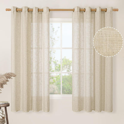 Natural Ivory Linen Semi Sheer Curtains 84 inch Length, Cream Light Filtering Soft Thick Neutral Living Room Drapes with Bronze Grommet for Bedroom/Farmhouse, 2 Panels, 52 x 84 Inch