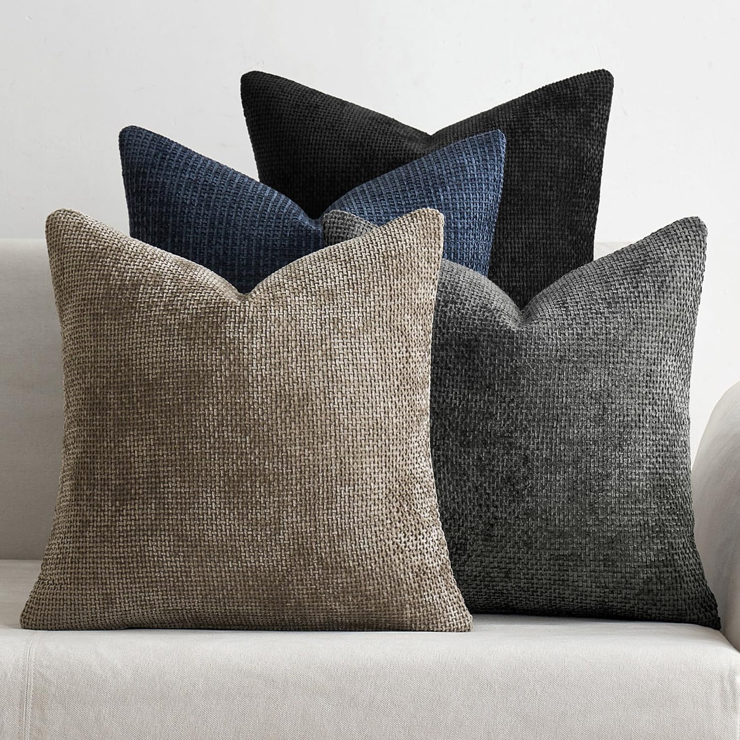 Pack of 4 Couch Throw Pillow Covers 18x18 Inch Neutral Blue Soft Decorative Chenille Pillow Covers Farmhouse Accent Cushion Covers for Boho Western Spring Coastal Decor Sofa Bed Living Room