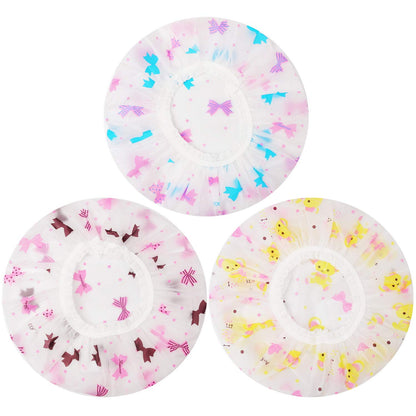 Shower Caps, 3 Pcs Plastic Reusable Shower Caps Elastic Band Bath Caps for Women Ladies Spa Salon